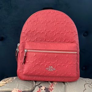 Brand New Red Embossed Leather Coach Backpack!